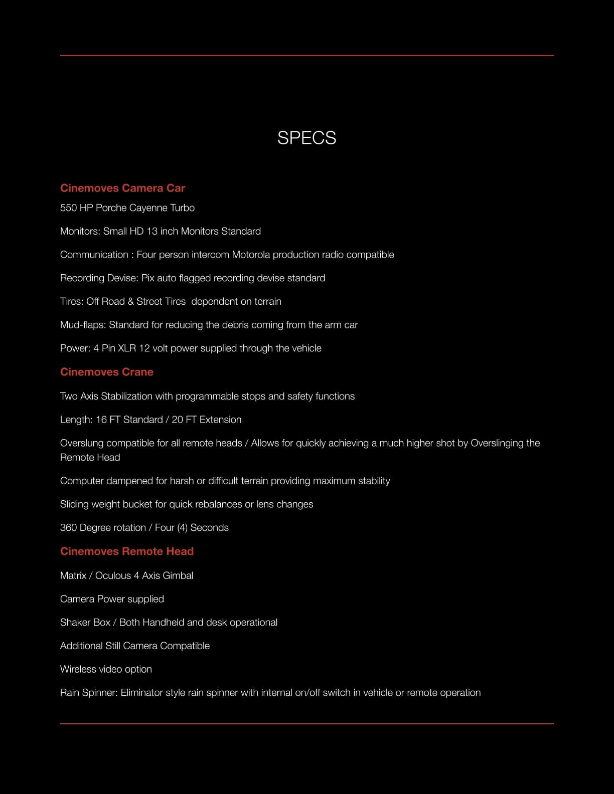 CineMoves Arm Car specifications 3