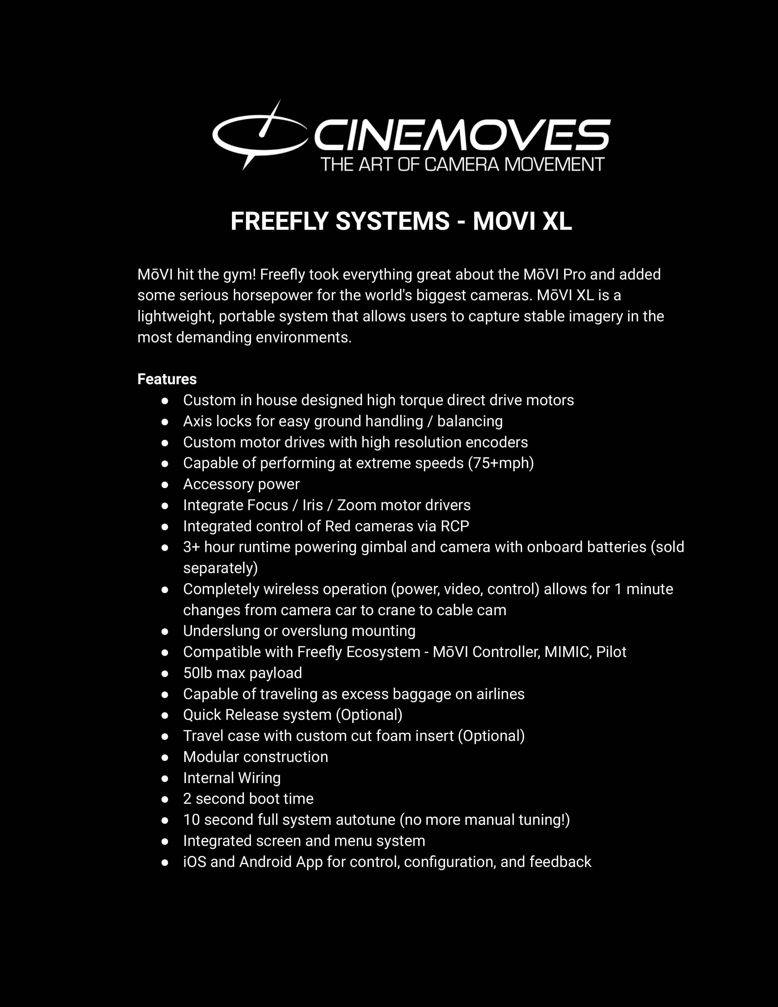 Freefly Systems MōVI XL specifications