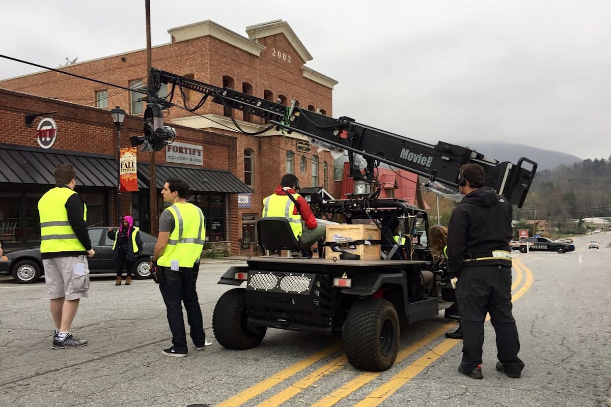 CineMoves 2 Seat Tom Car with Moviebird crane on set