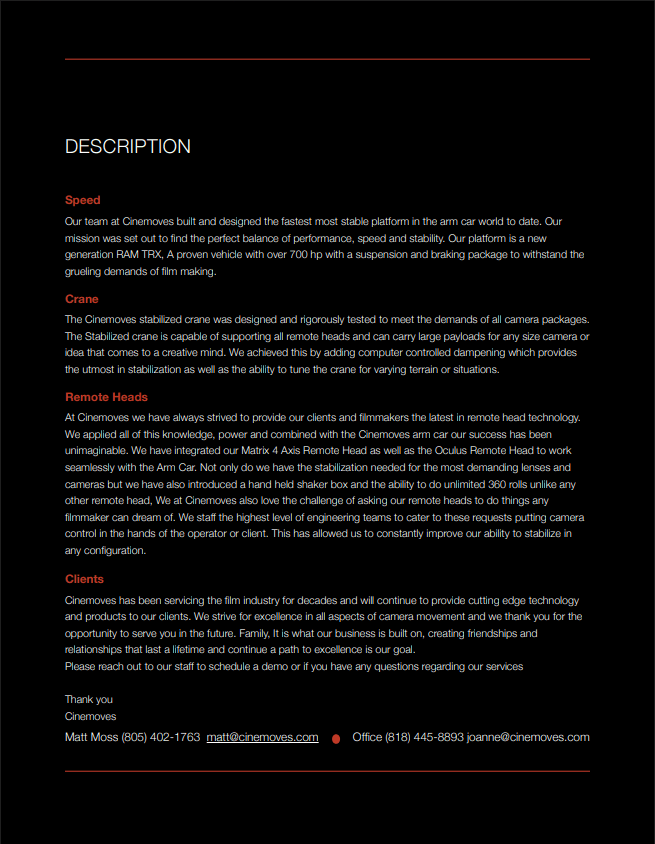 TRX Arm Car specifications 2