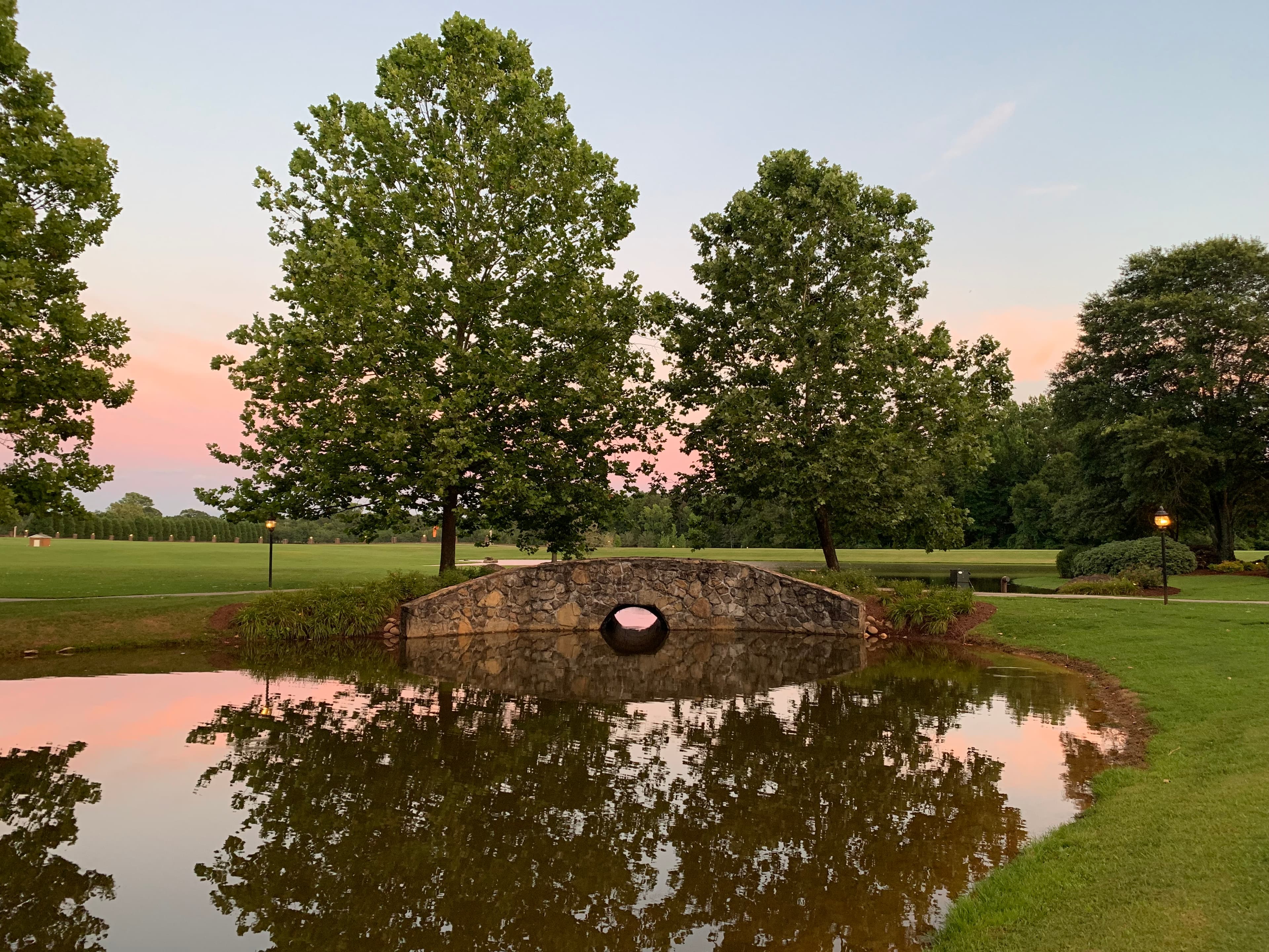 Stone bridge over pond