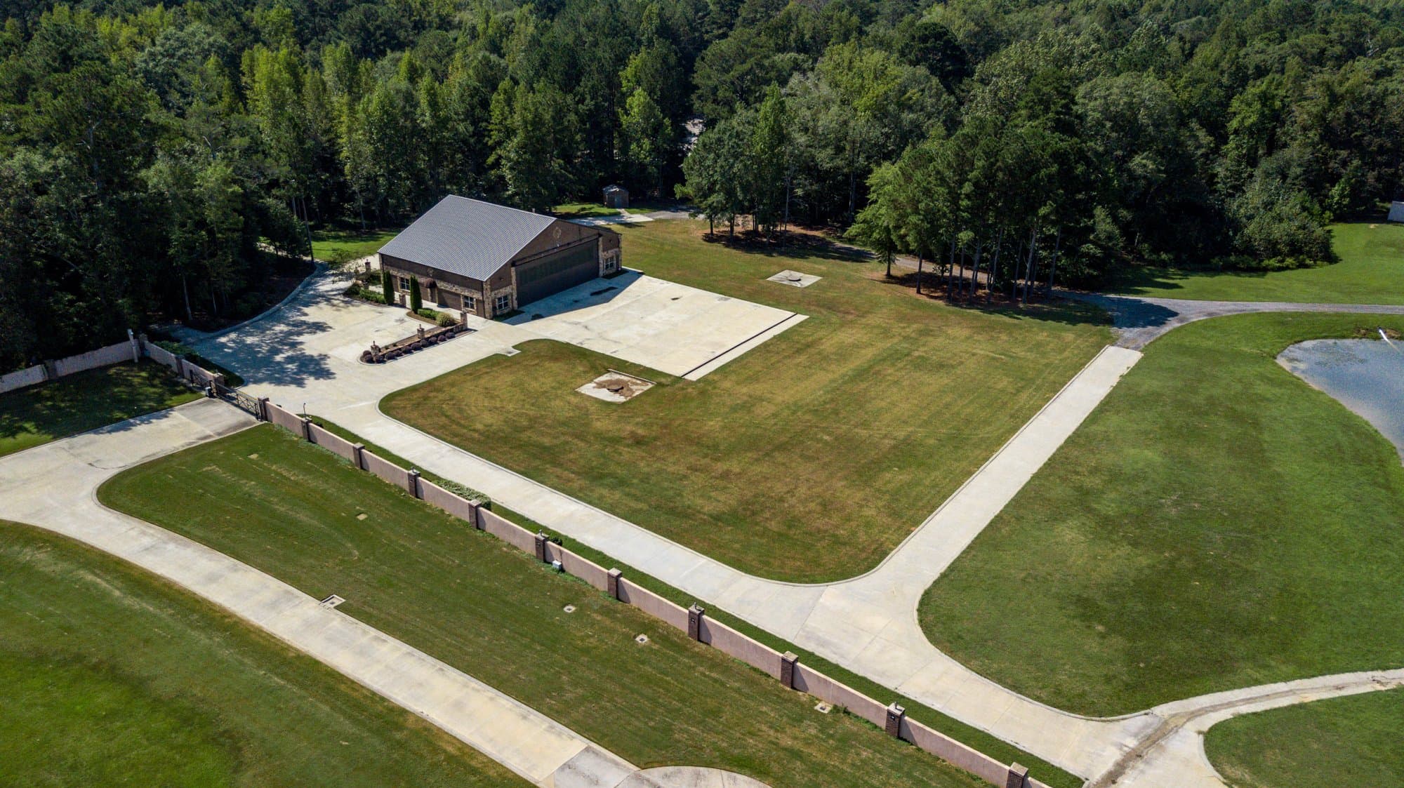 Aerial view of hangar and tarmac