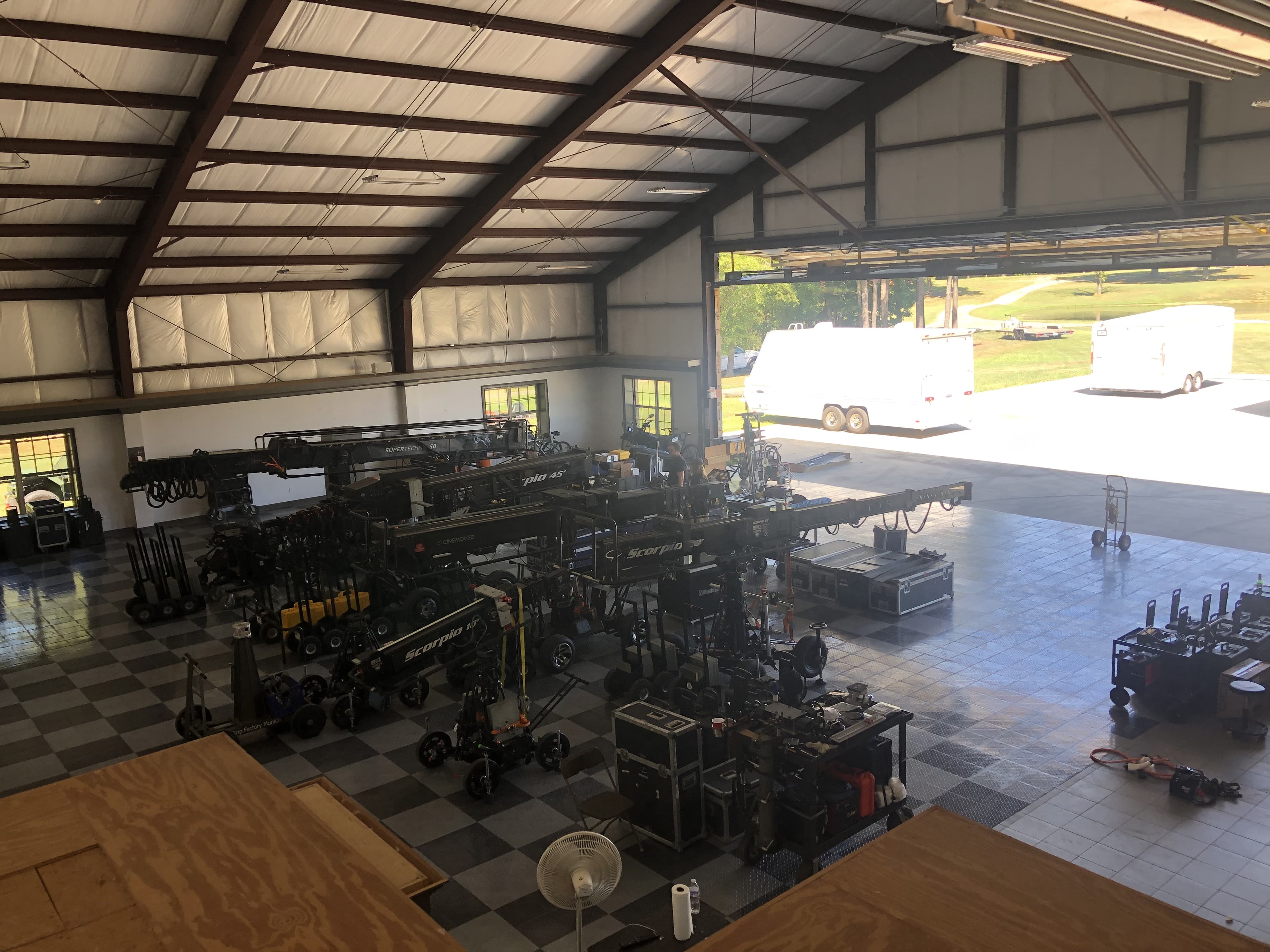 Hangar interior with equipment